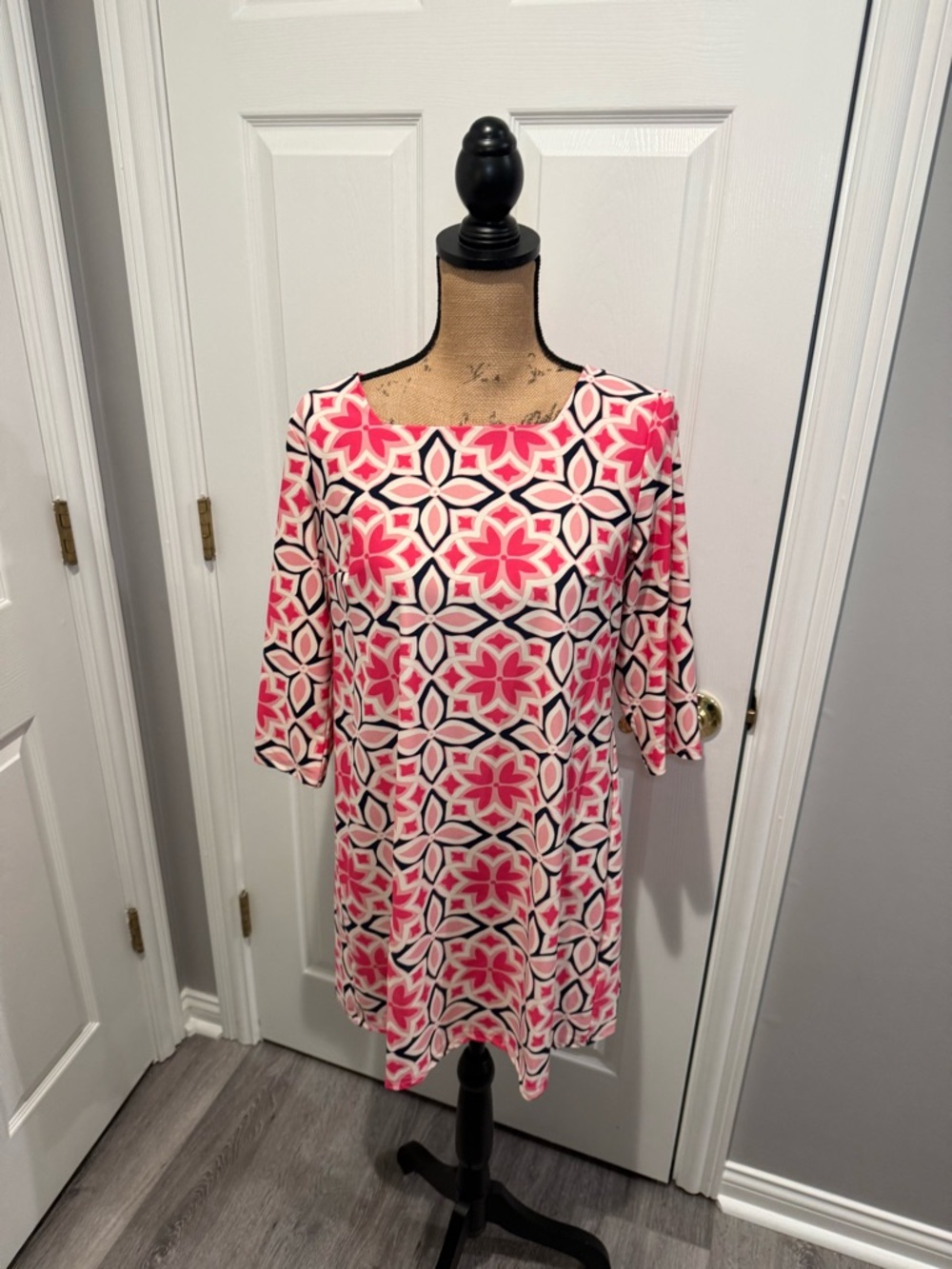Aryeh Pink and Navy Geometric Print Mini Dress
